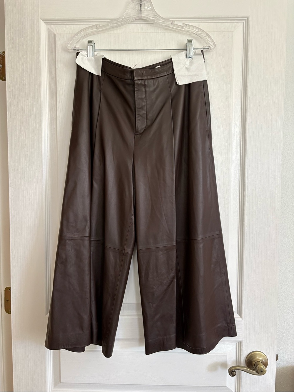 Vince Brown Leather Wide Leg Flare Pants